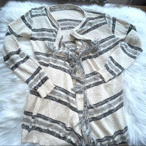 Full Tilt Open Front Knit Cardigan with Fringe sz Small